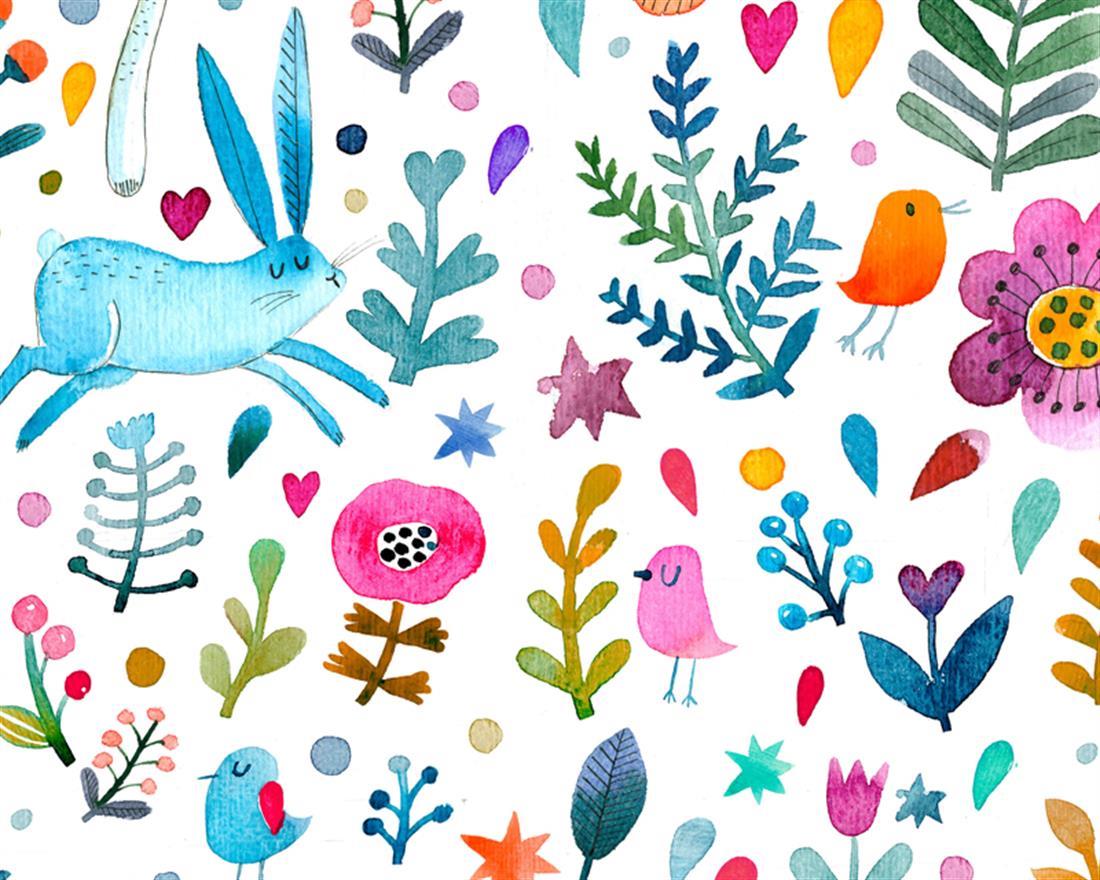 Multicolour Cotton Single Fat Quarter - Forest Rabbit