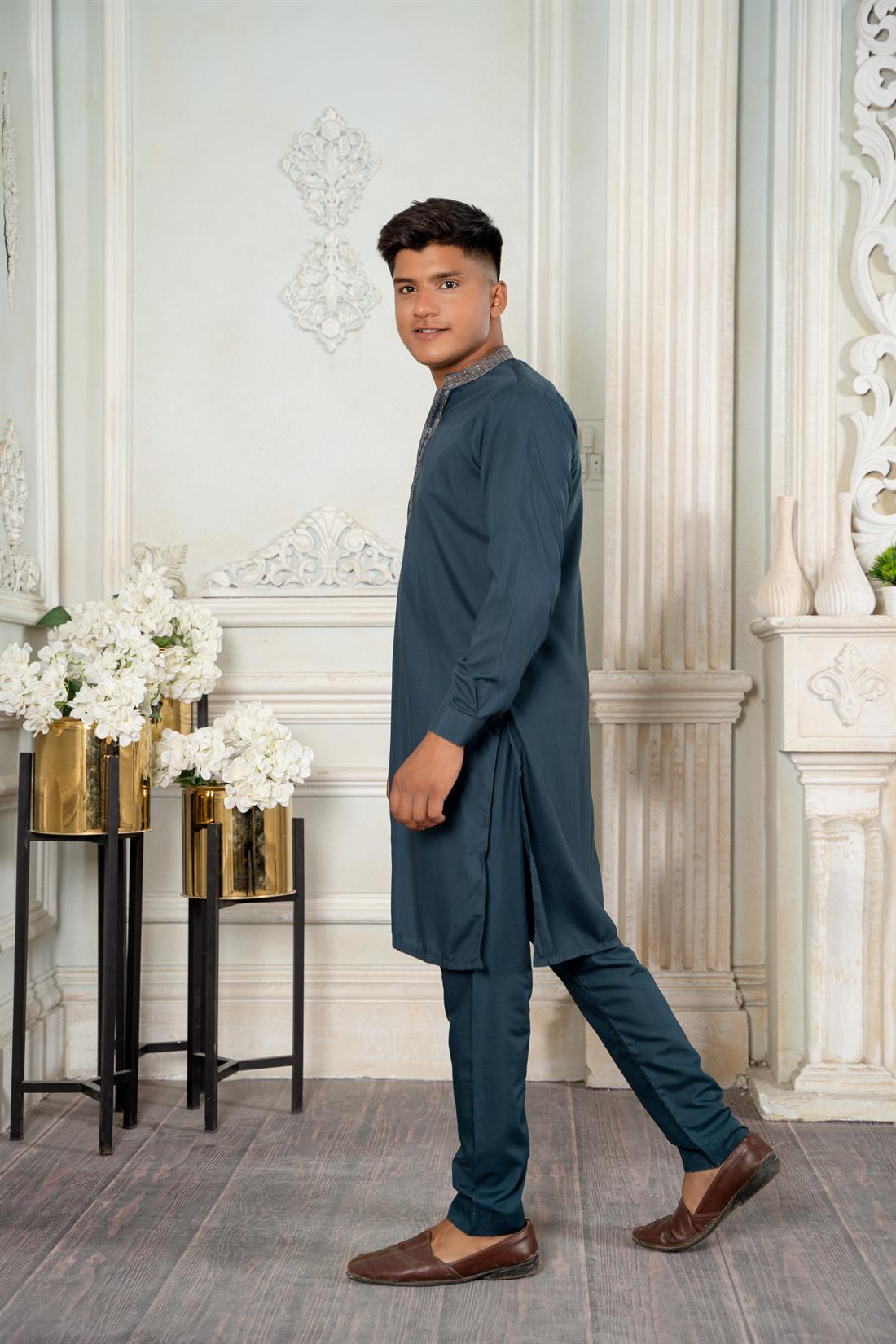 Teal Boys Shakwar Kameez