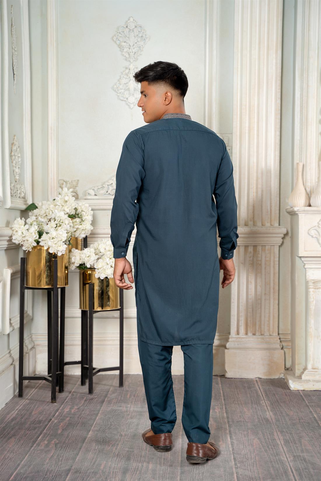 Teal Boys Shakwar Kameez