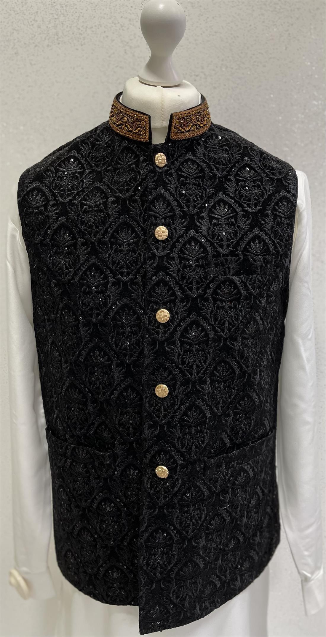 Black Embroidered Mens Waistcoat