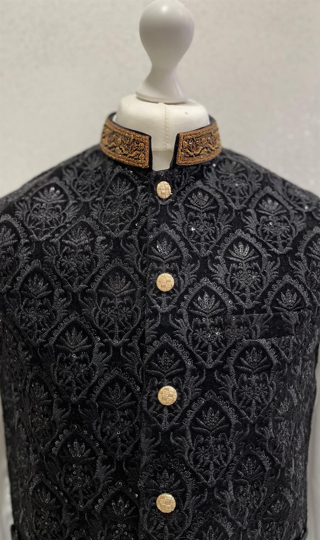 Black Embroidered Mens Waistcoat