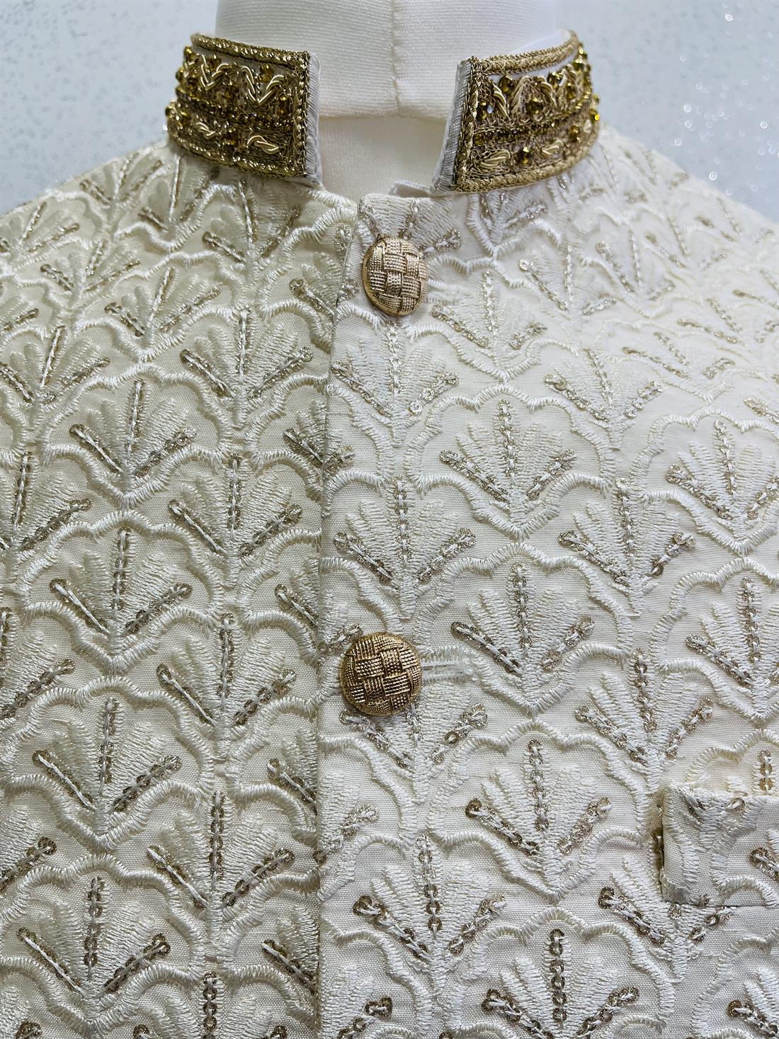 Cream Embroidered Mens Waistcoat