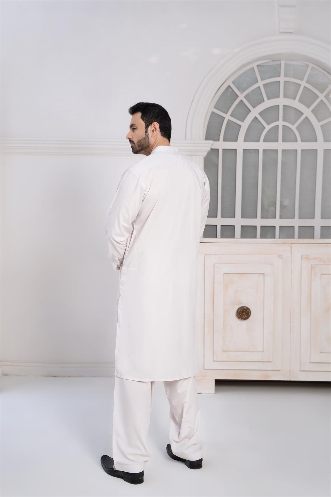 Dusty Rose Mens Kurta Shalwar with Machine Embroidery