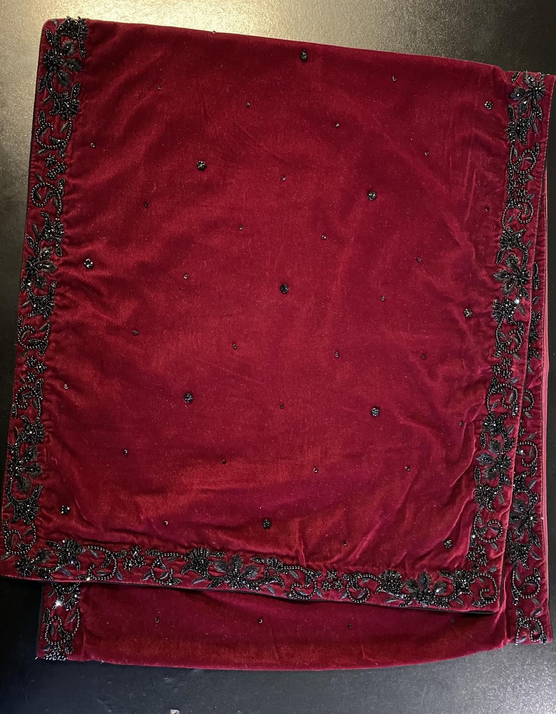 Maroon & Black Embroidered Velvet Mens Shawls