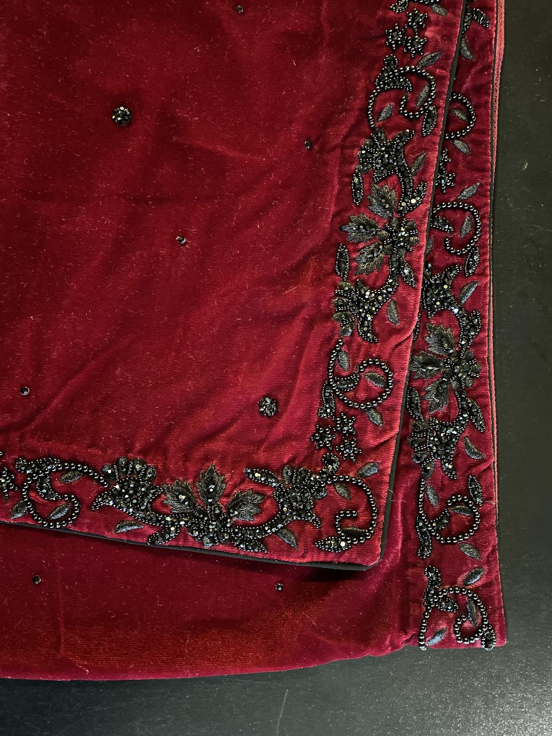 Maroon & Black Embroidered Velvet Mens Shawls