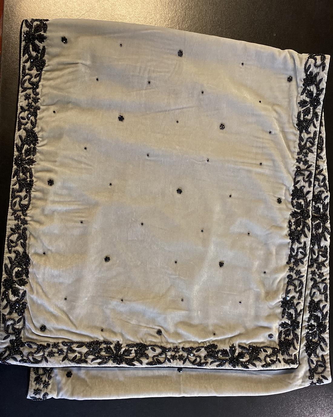 Grey & Black Embroidered Velvet Mens Shawls