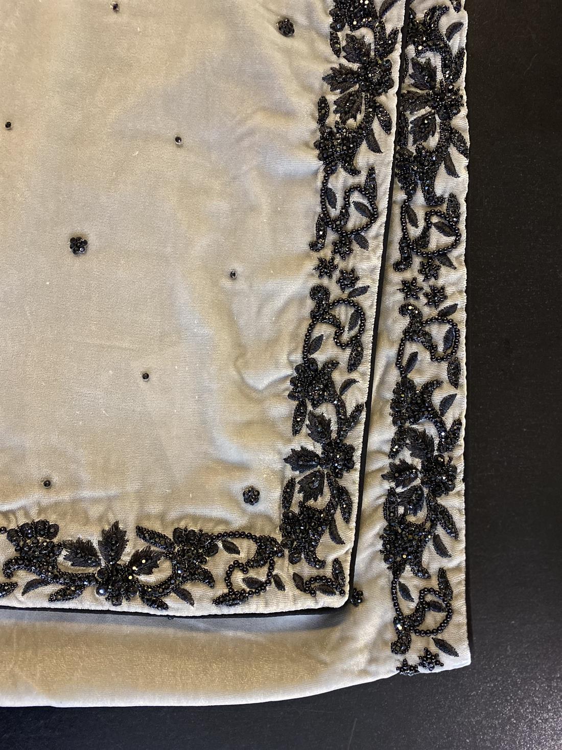 Grey & Black Embroidered Velvet Mens Shawls