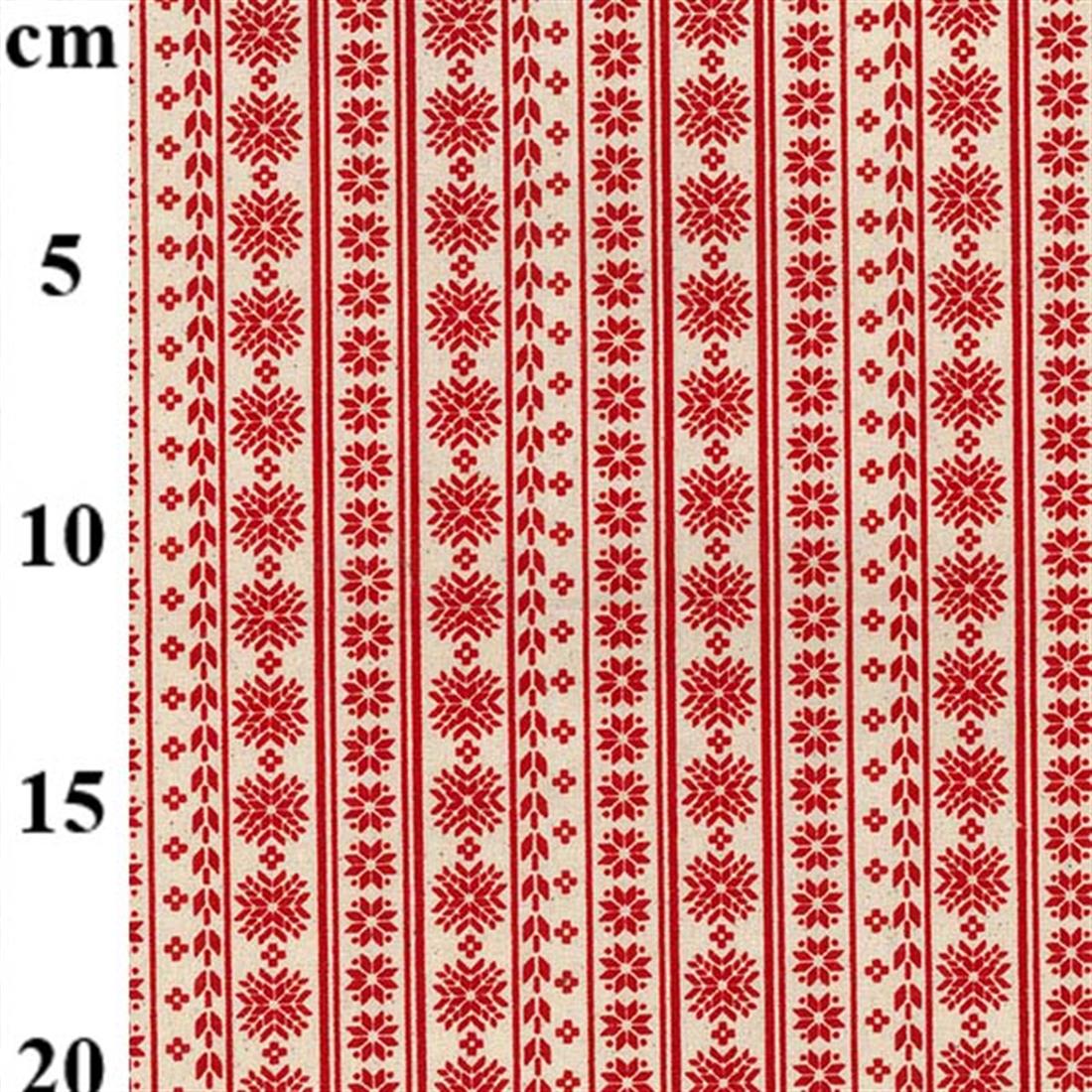 Red on Nat Printed Cotton Christmas