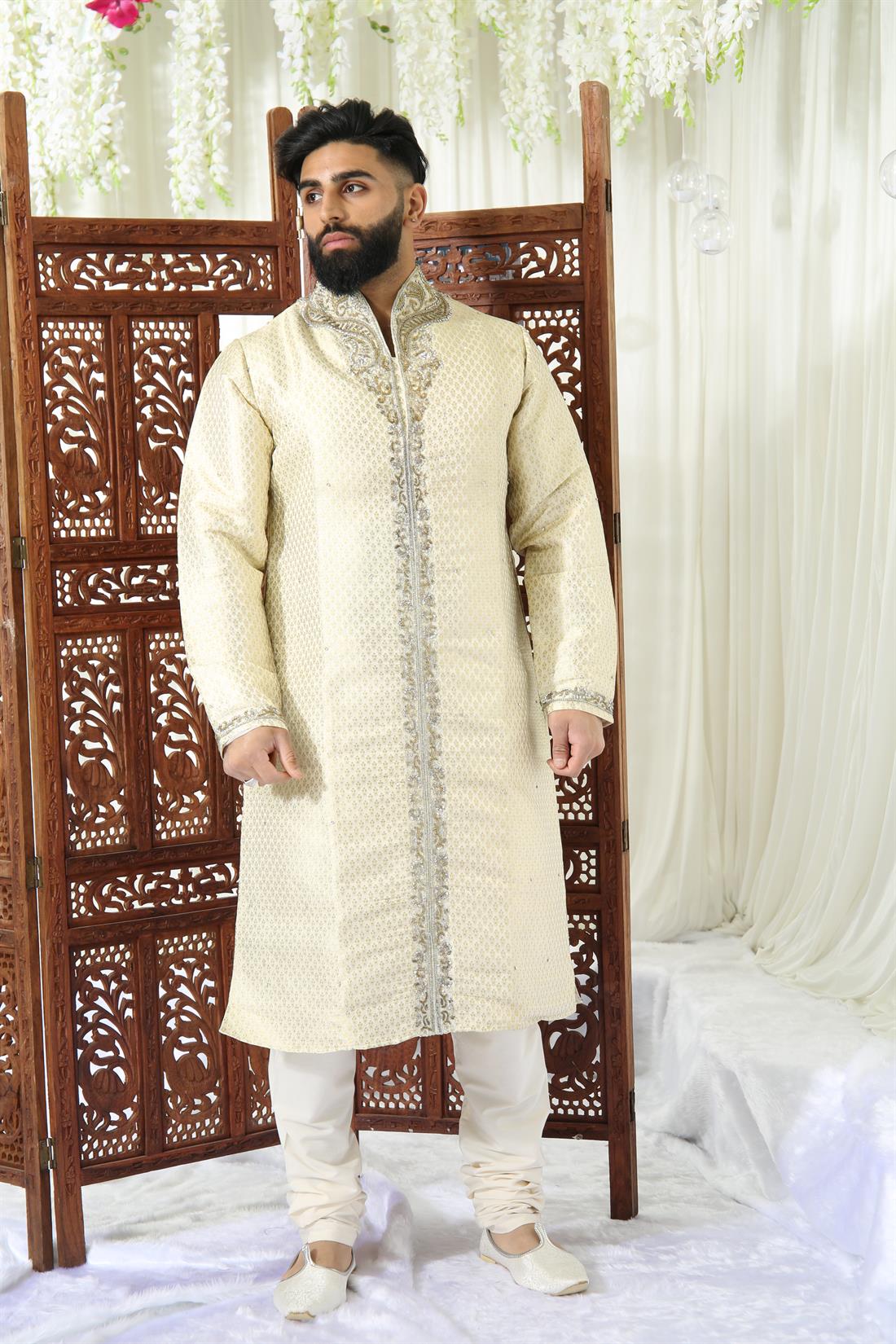 Gold Embroidered Mens Kurta Pajama