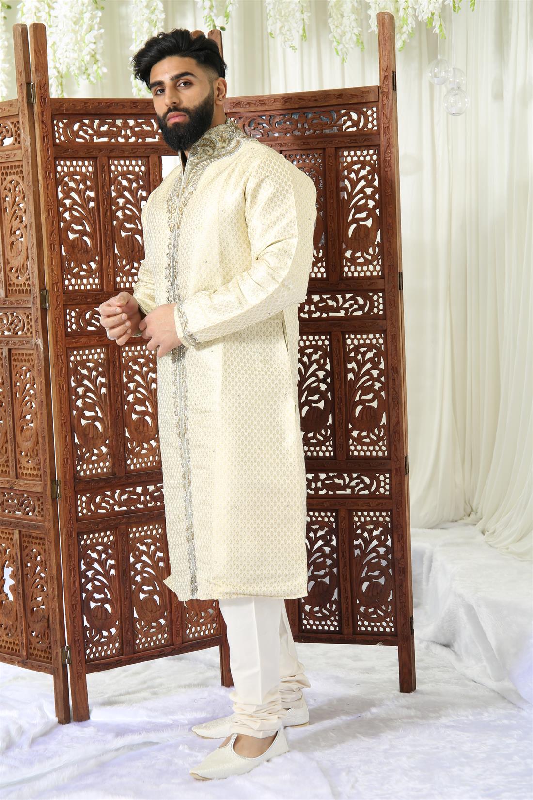 Gold Embroidered Mens Kurta Pajama