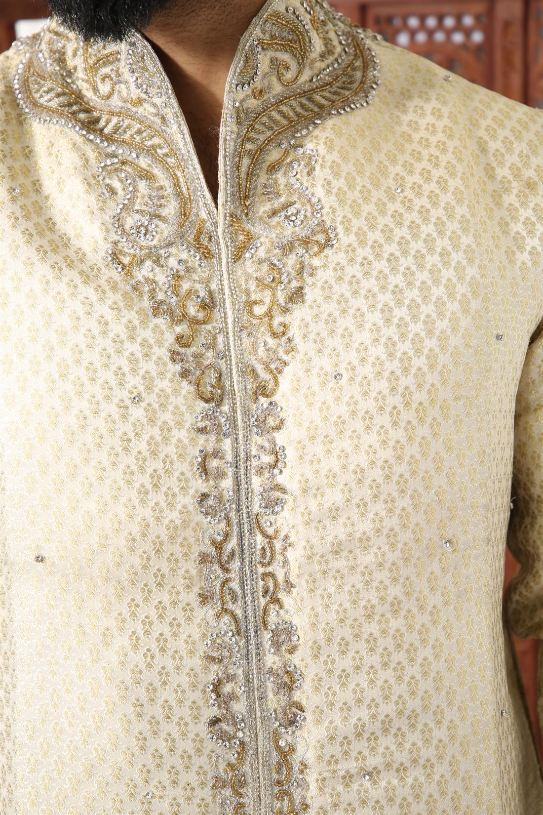 Gold Embroidered Mens Kurta Pajama