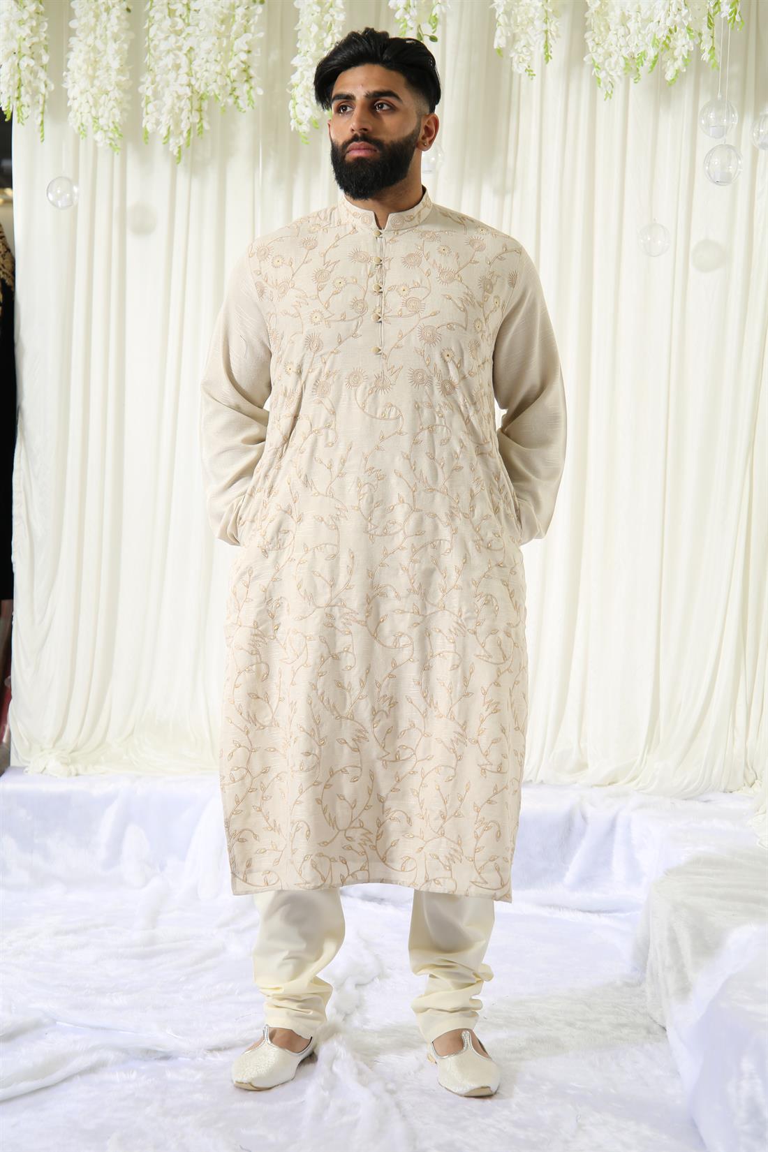 Stone Embroidered Mens Kurta Pajama