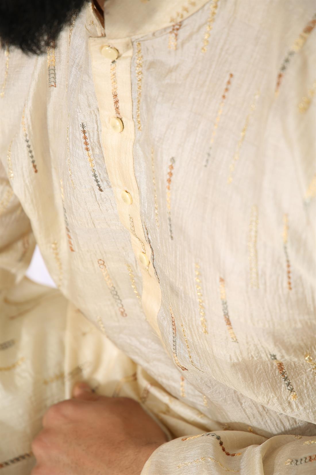 Light Gold Silk Mens Kurta Pajama