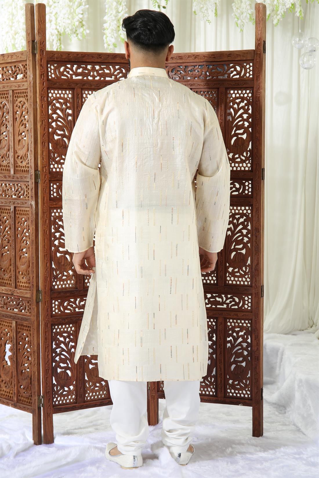 Light Gold Silk Mens Kurta Pajama