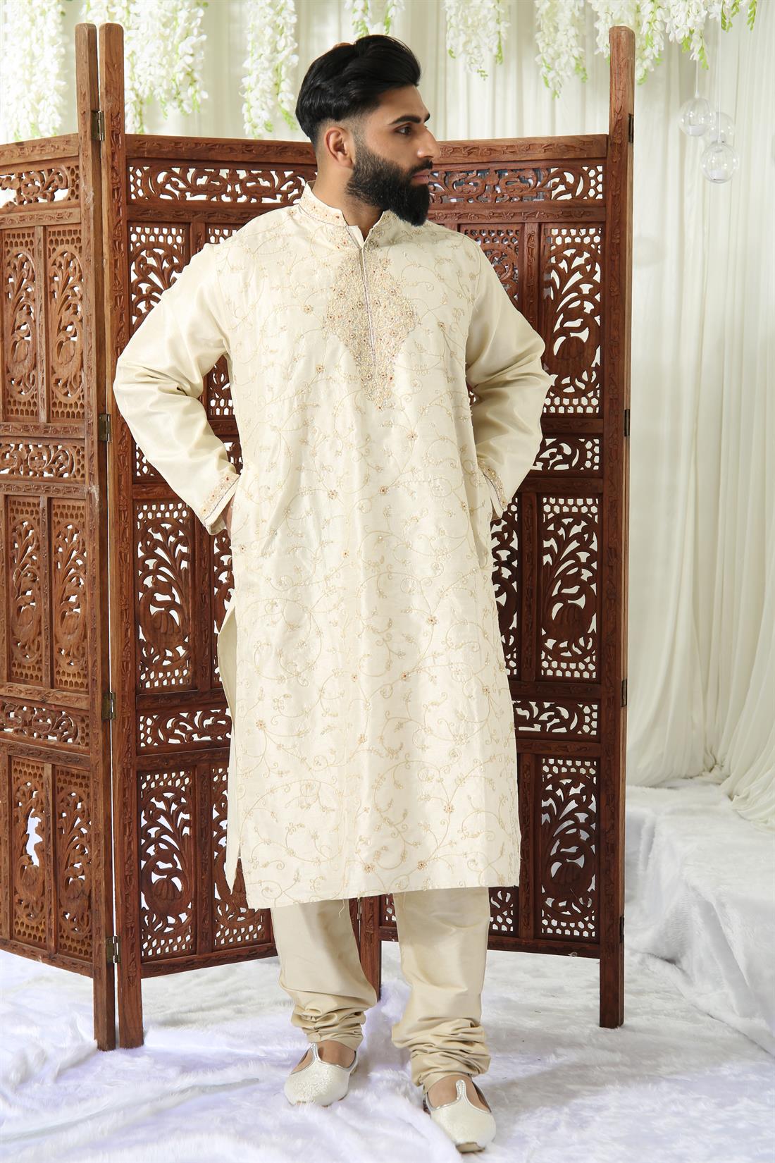Gold Embroidered Mens Kurta Pajama
