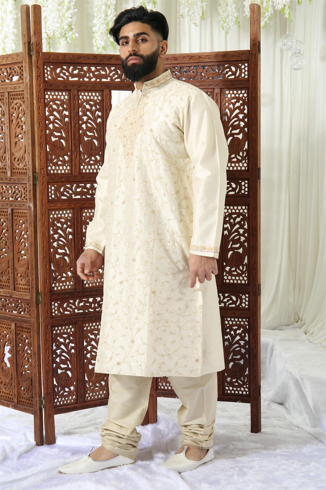 Gold Embroidered Mens Kurta Pajama