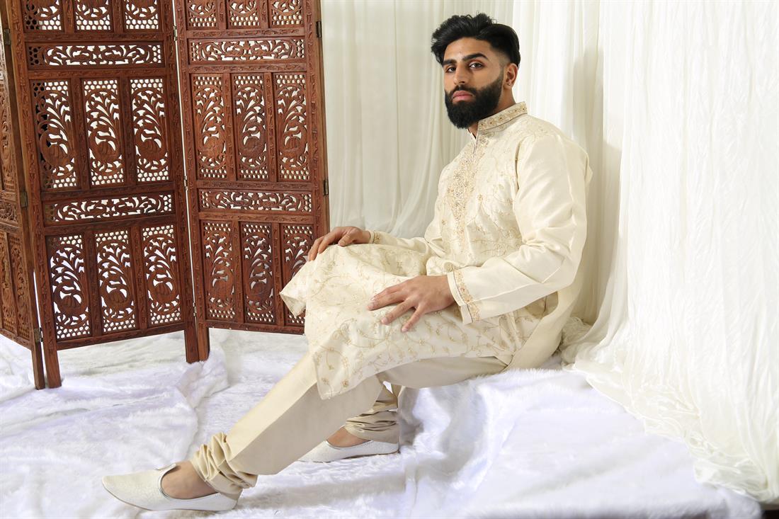 Gold Embroidered Mens Kurta Pajama