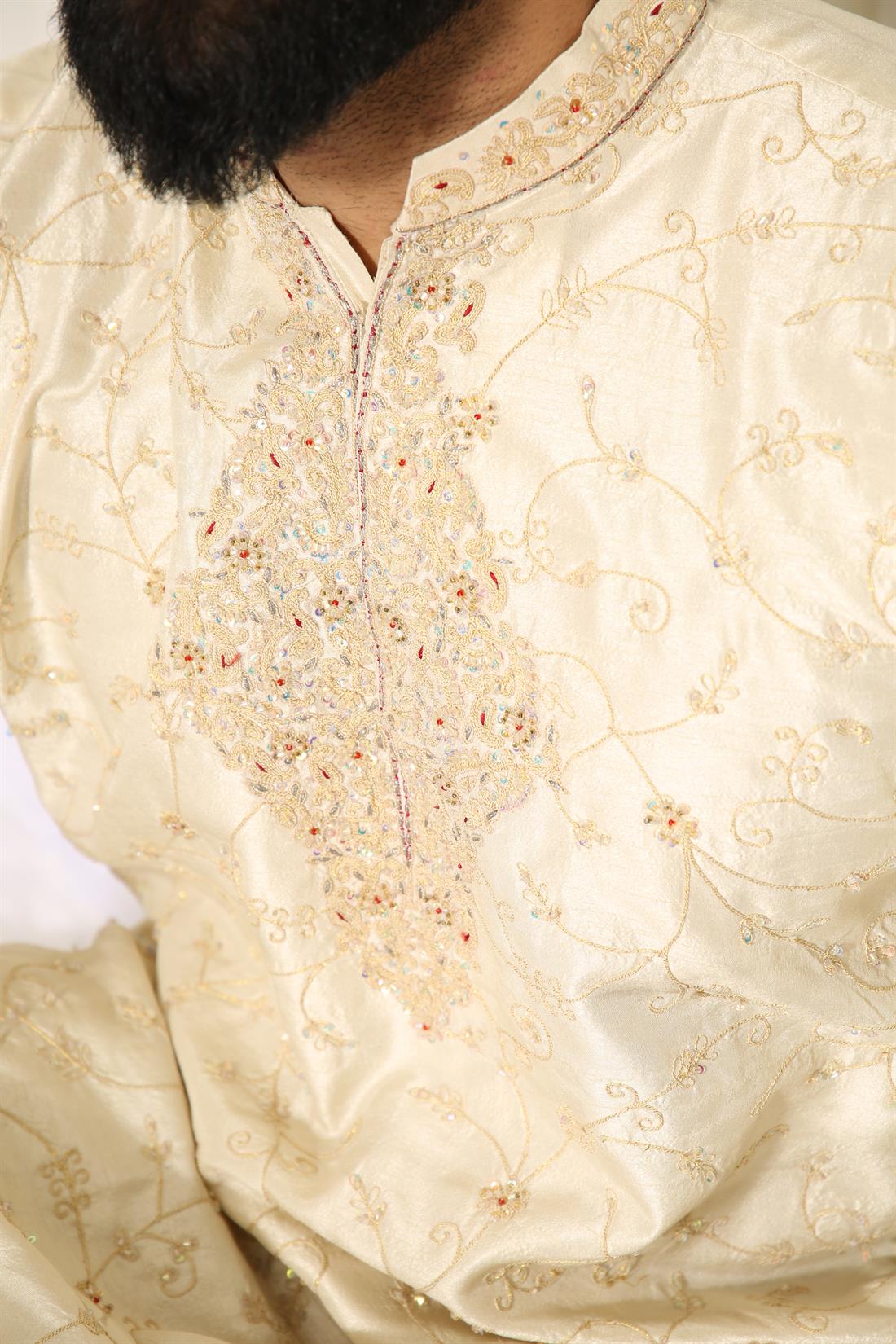 Gold Embroidered Mens Kurta Pajama