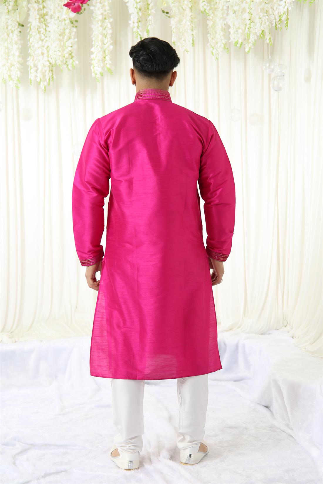 Fuchsia Embroidered Mens Kurta Pajama