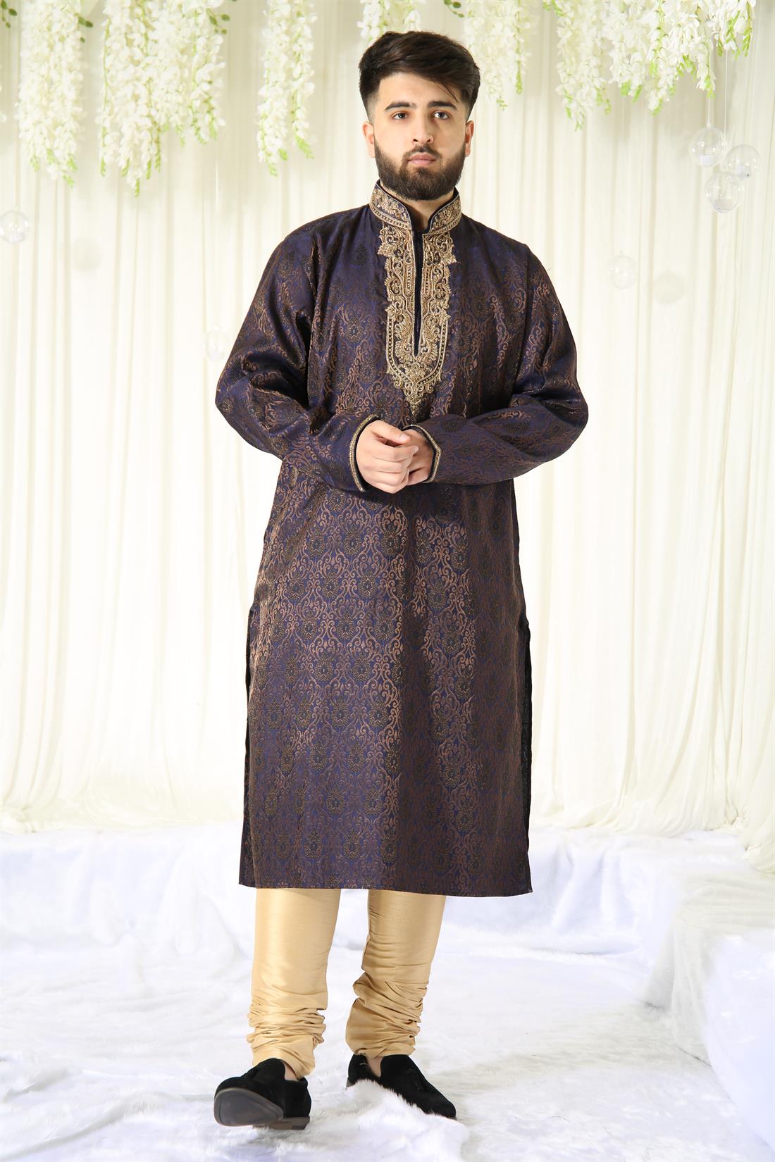 Dark Purple Banarasi Mens Kurta Pajama