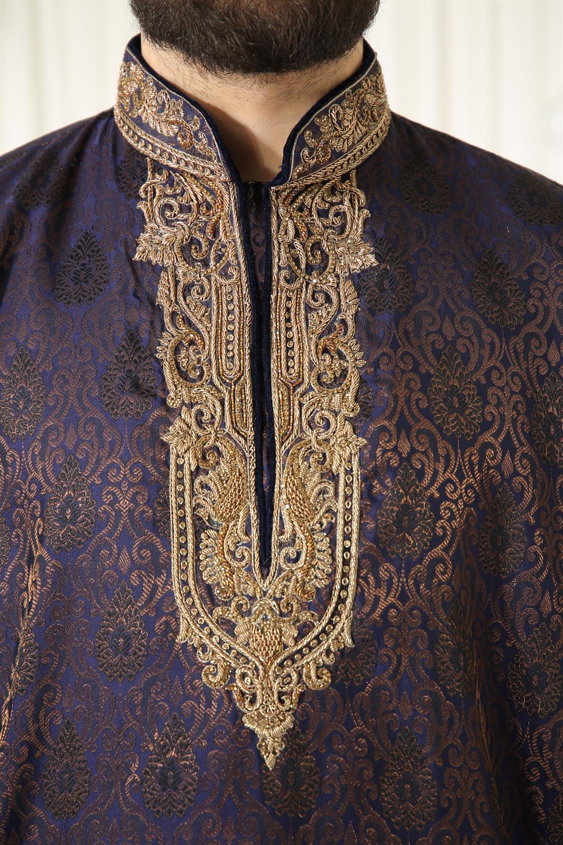 Dark Purple Banarasi Mens Kurta Pajama