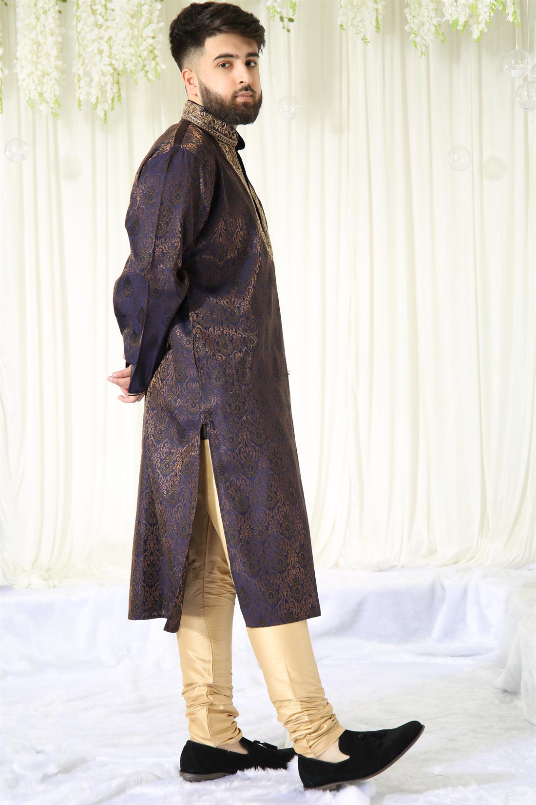 Dark Purple Banarasi Mens Kurta Pajama