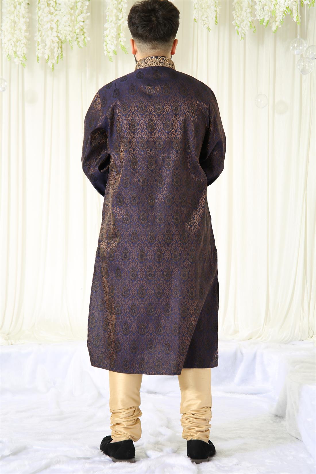 Dark Purple Banarasi Mens Kurta Pajama