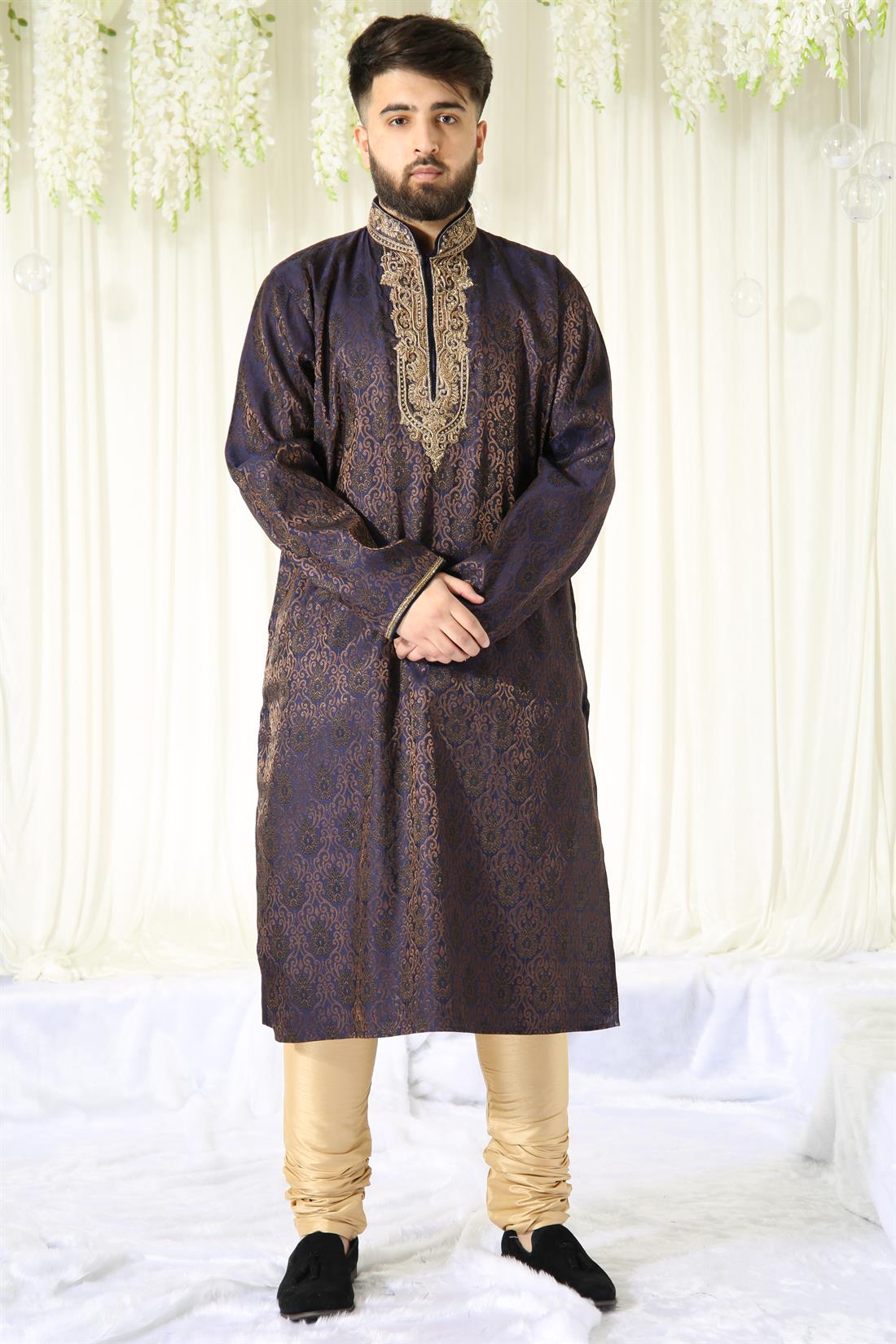 Dark Purple Banarasi Mens Kurta Pajama