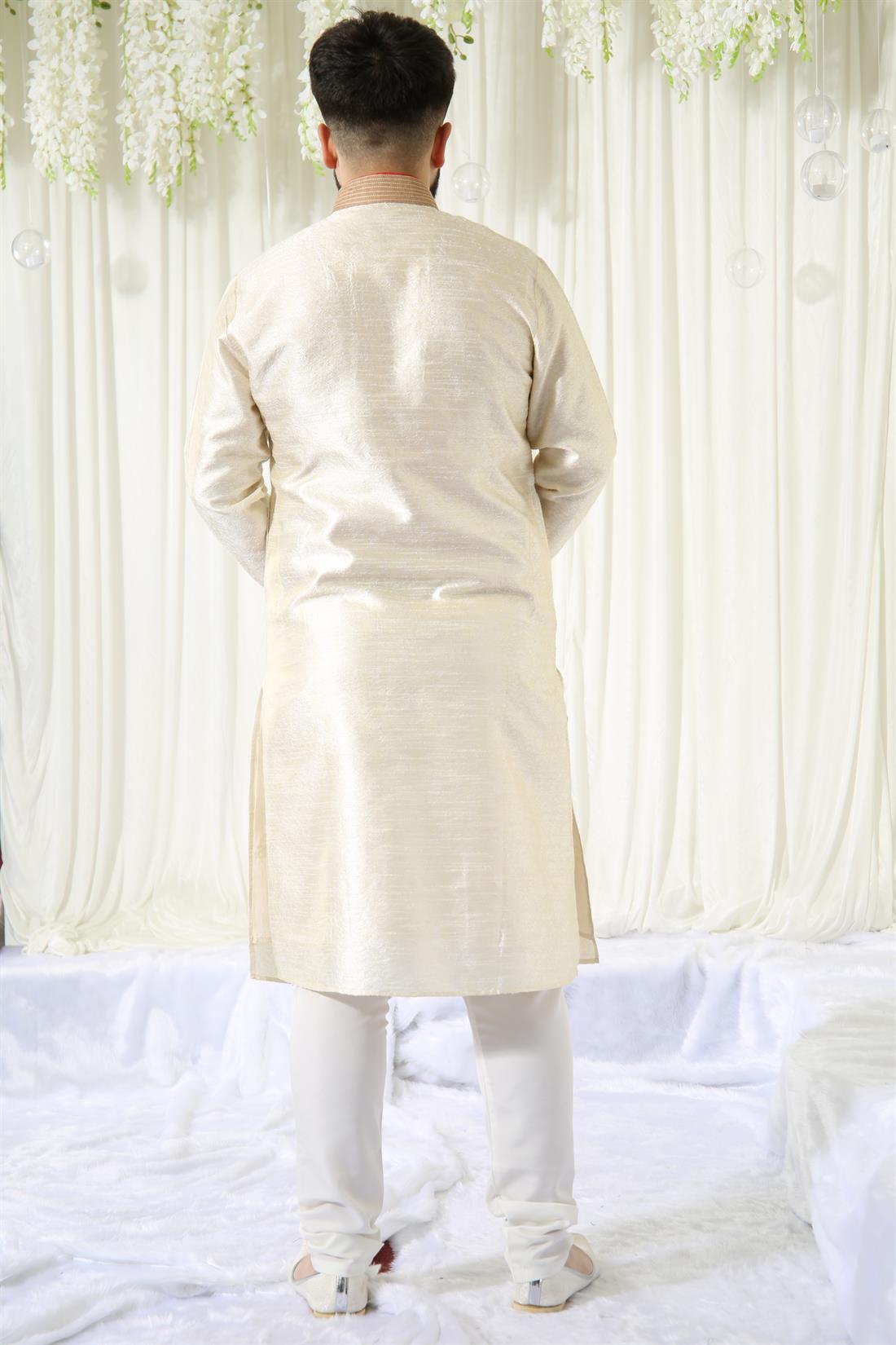Cream Embroidered Mens Kurta Pajama