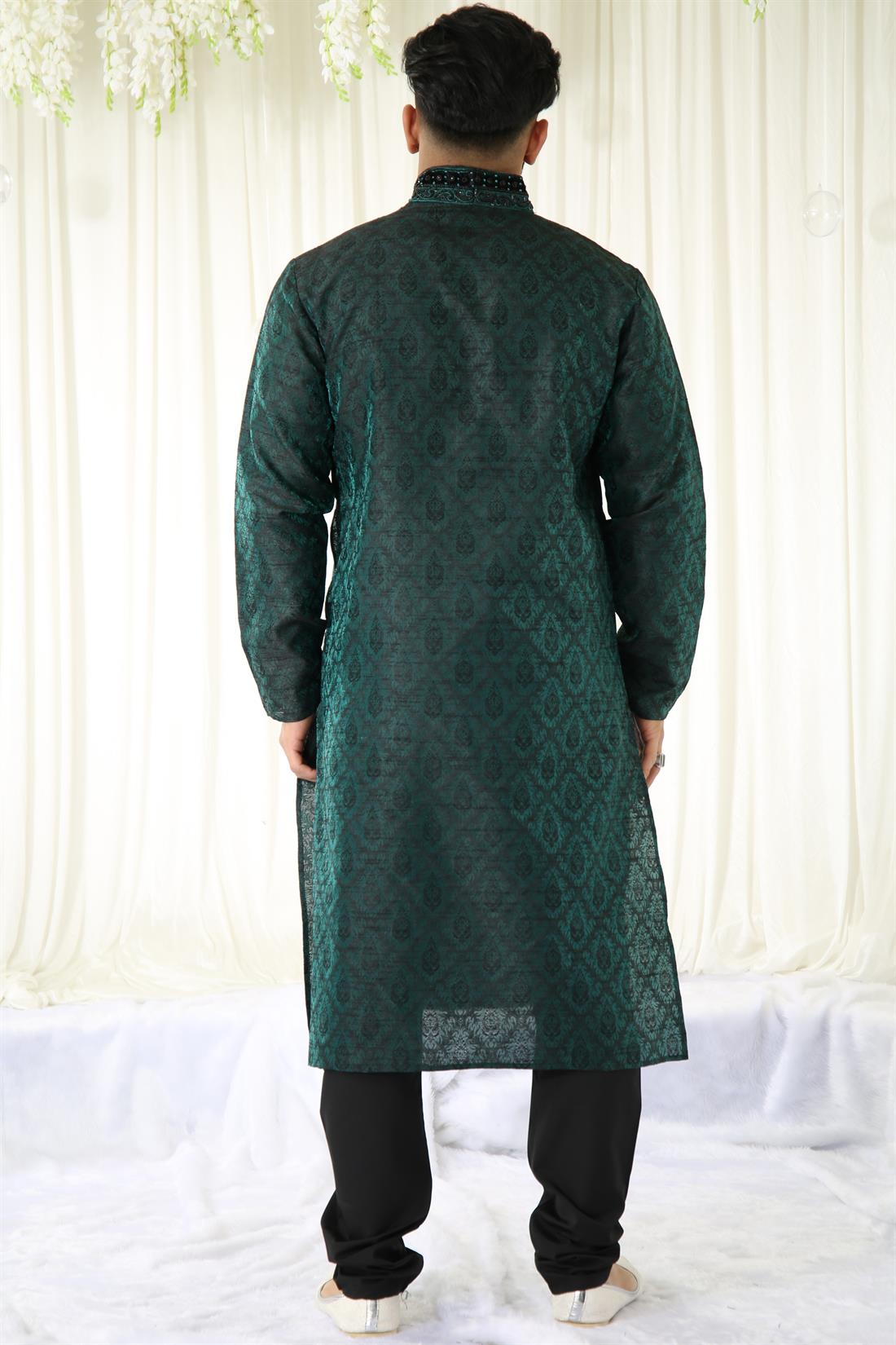 Jade Green Embroidered Mens Kurta Pajama