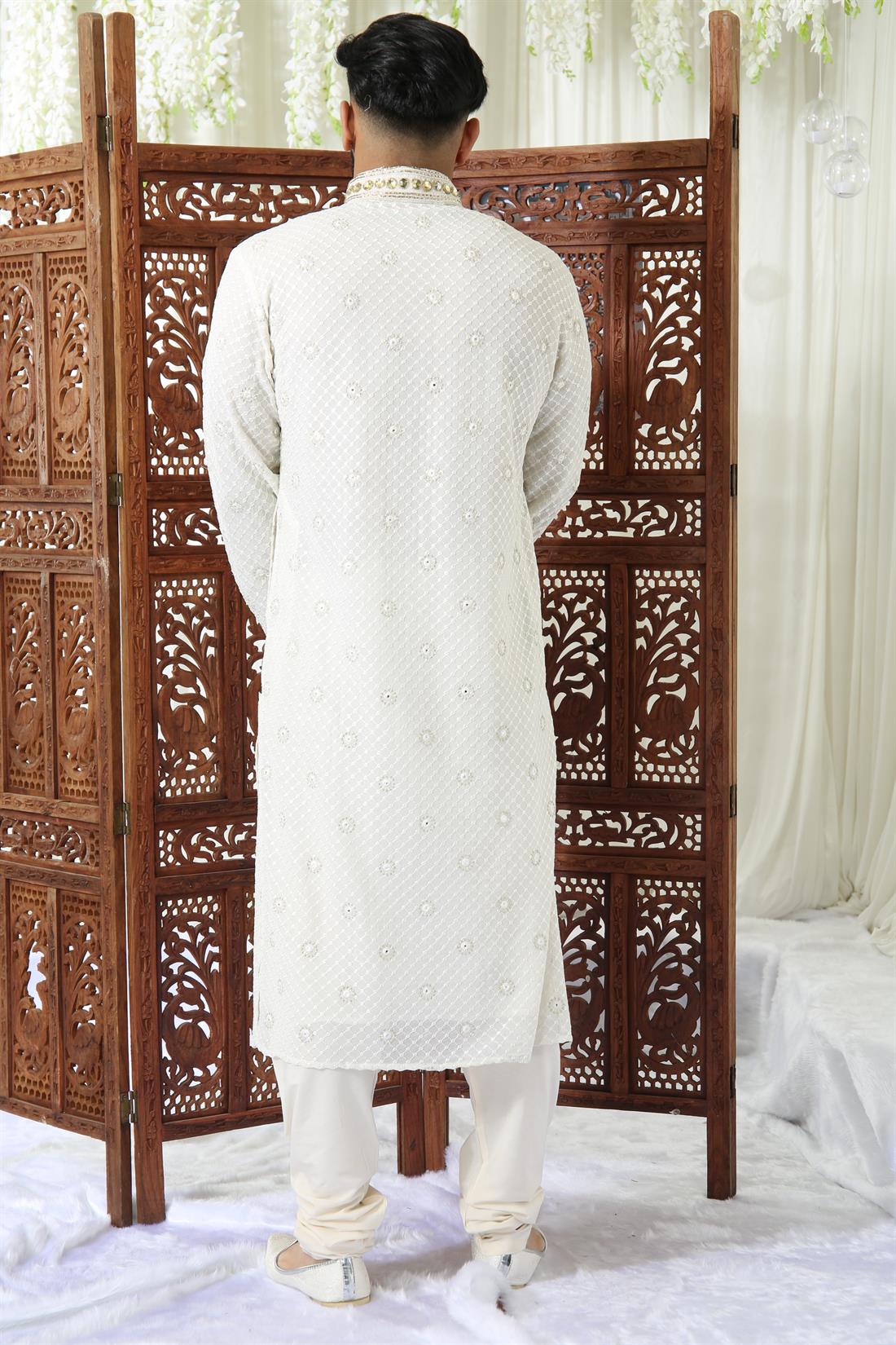 Off White Kurta with Full Lining and Matching Pyjama.
