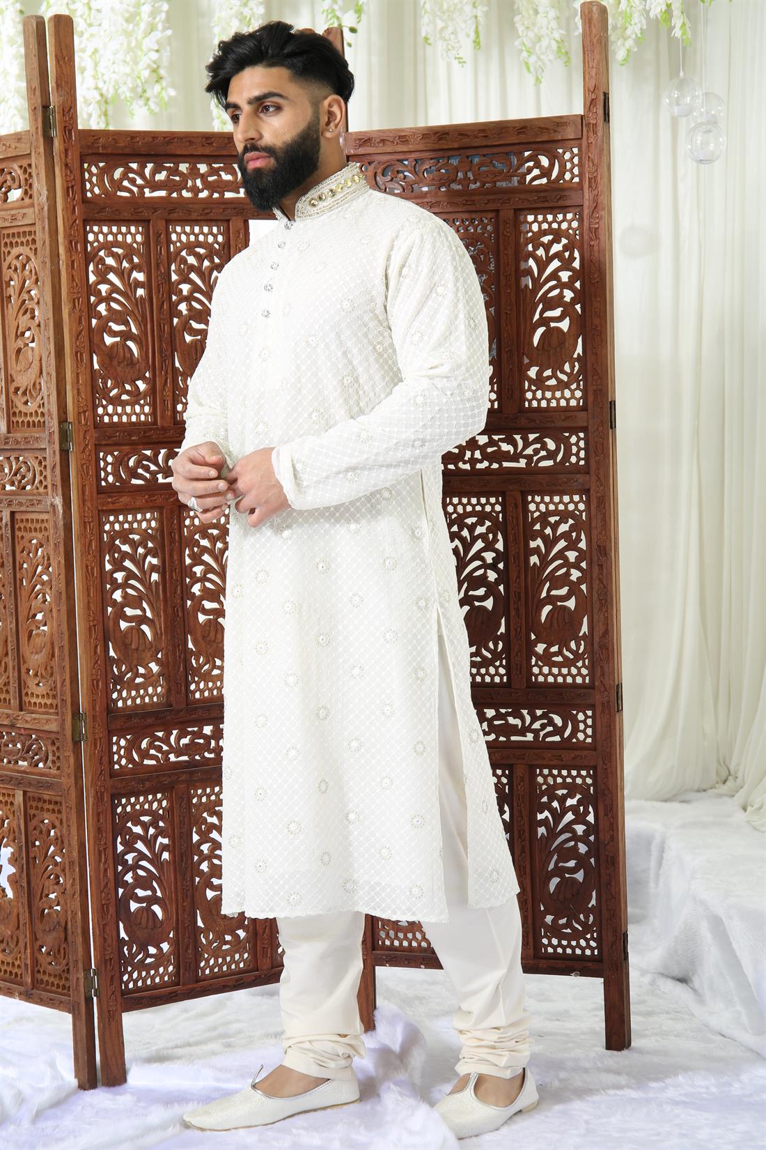 Off White Kurta with Full Lining and Matching Pyjama.