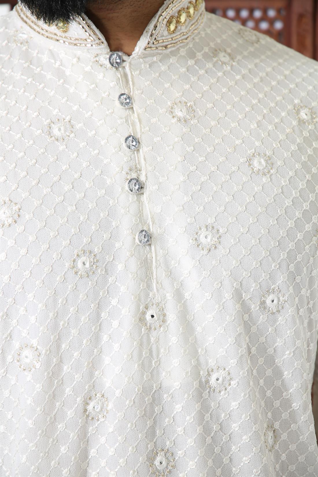 Off White Kurta with Full Lining and Matching Pyjama.
