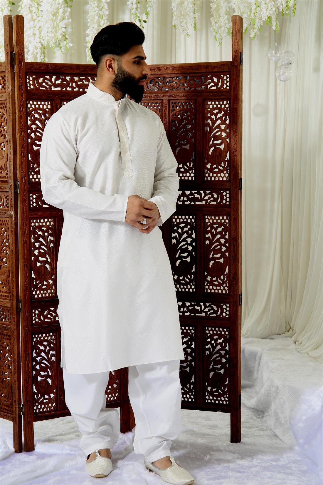 Ivory Printed Kurta with Shalwar.