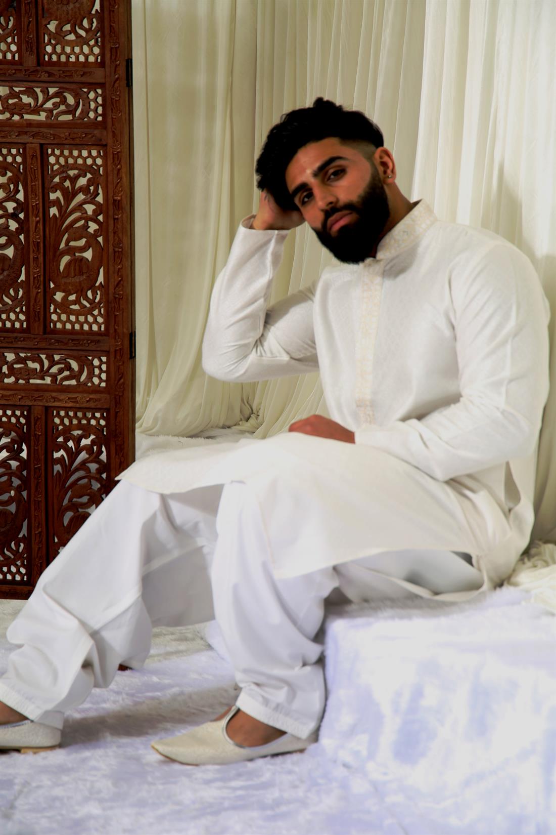 Ivory Printed Kurta with Shalwar.