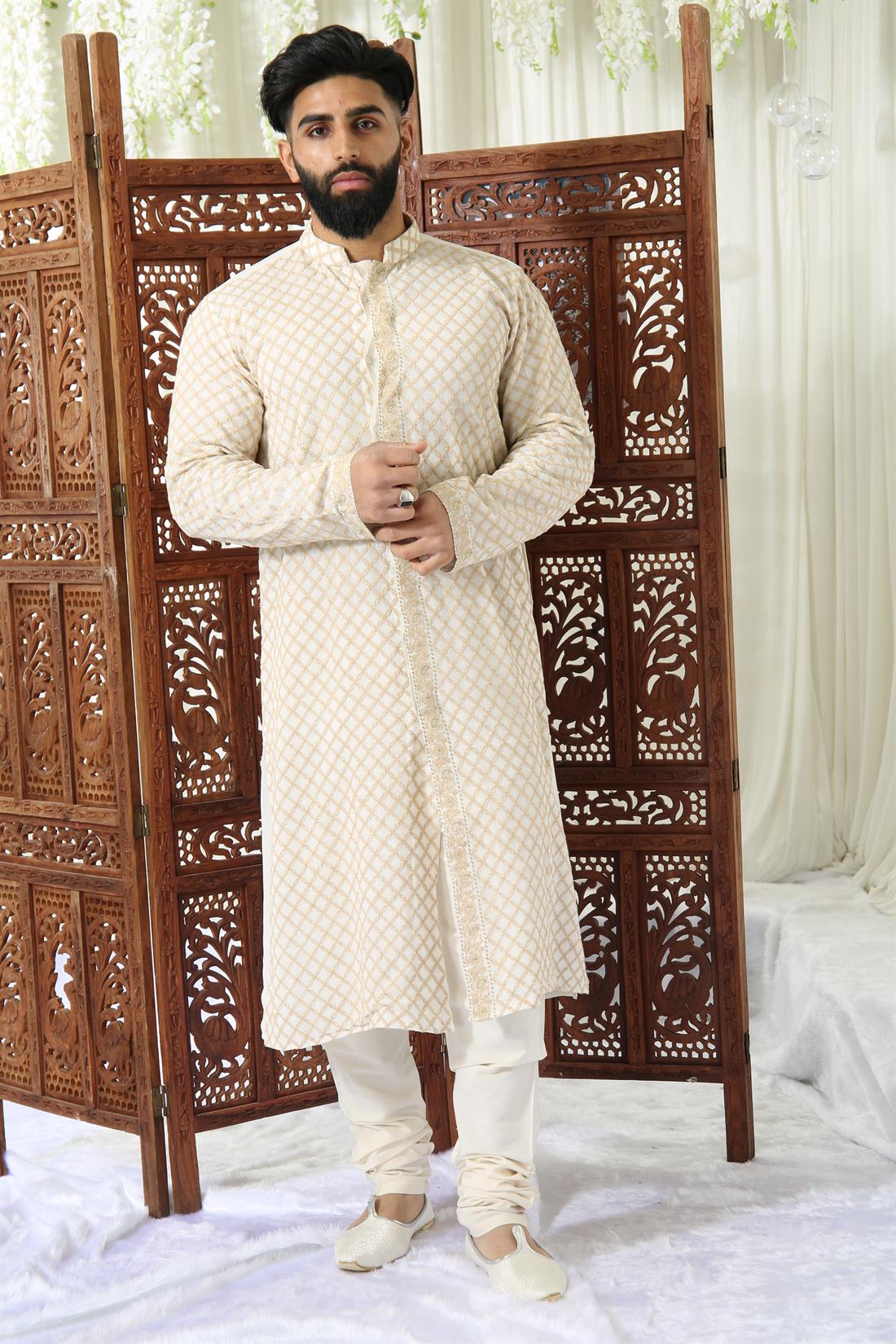 Cream & Gold and Lakhnoyee Kurta with Matching Shalwar.