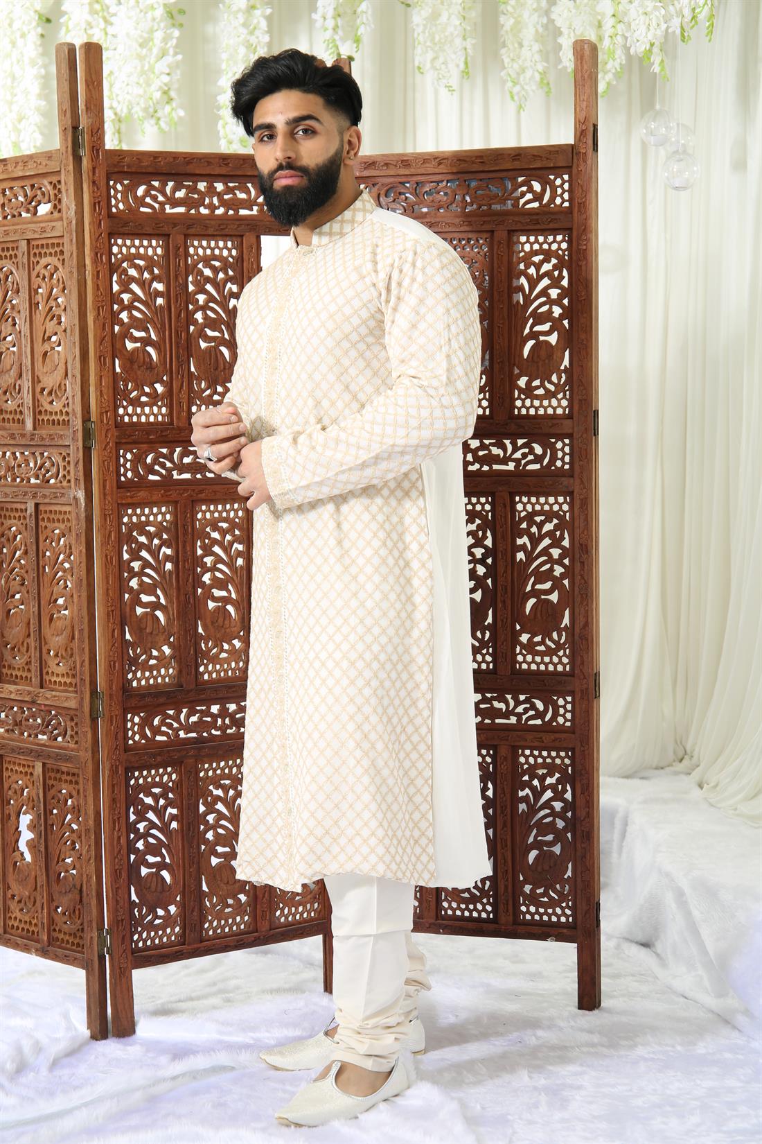 Cream & Gold and Lakhnoyee Kurta with Matching Shalwar.