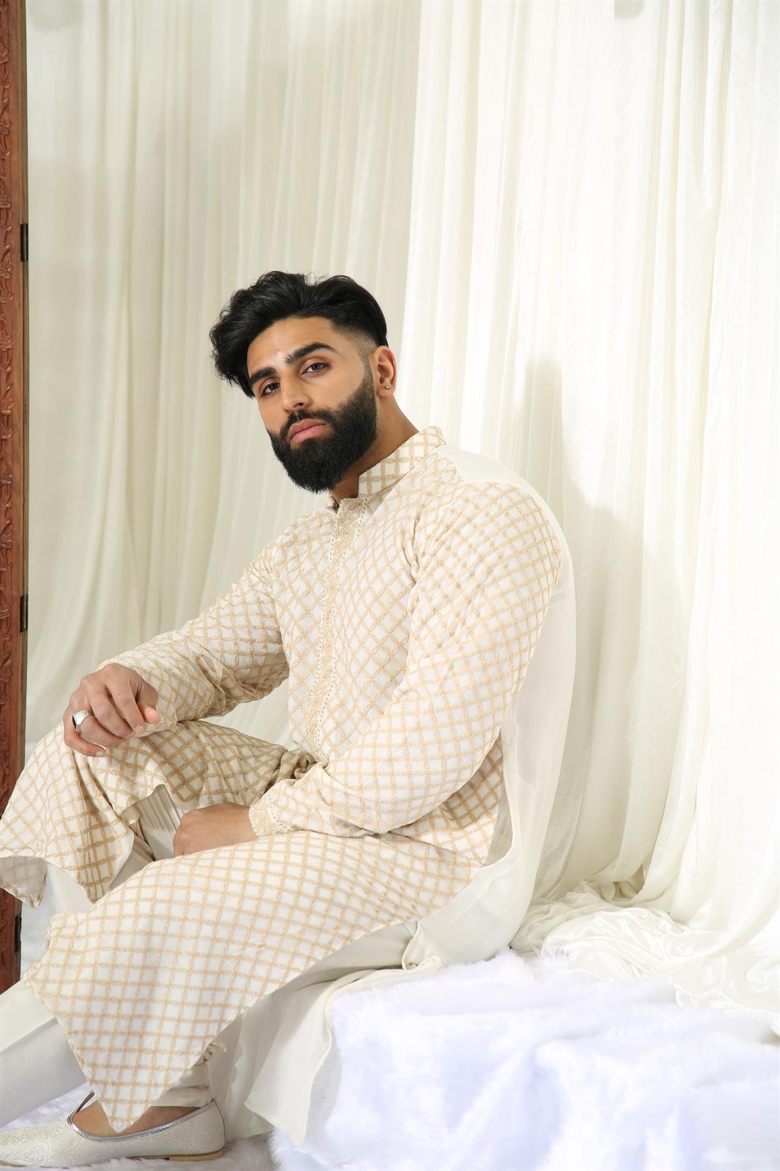 Cream & Gold and Lakhnoyee Kurta with Matching Shalwar.