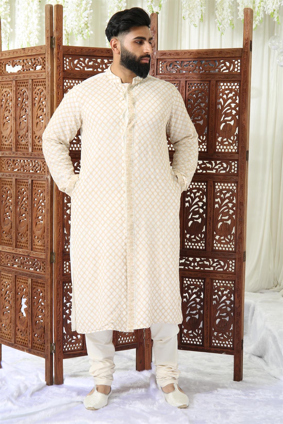 Cream & Gold and Lakhnoyee Kurta with Matching Shalwar.