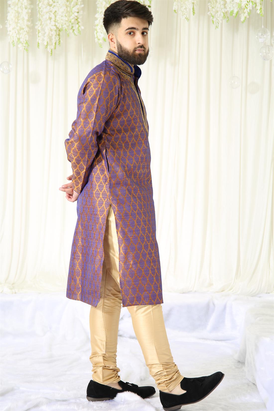 Antique & Blue Banarasi Mens Kurta Pajama