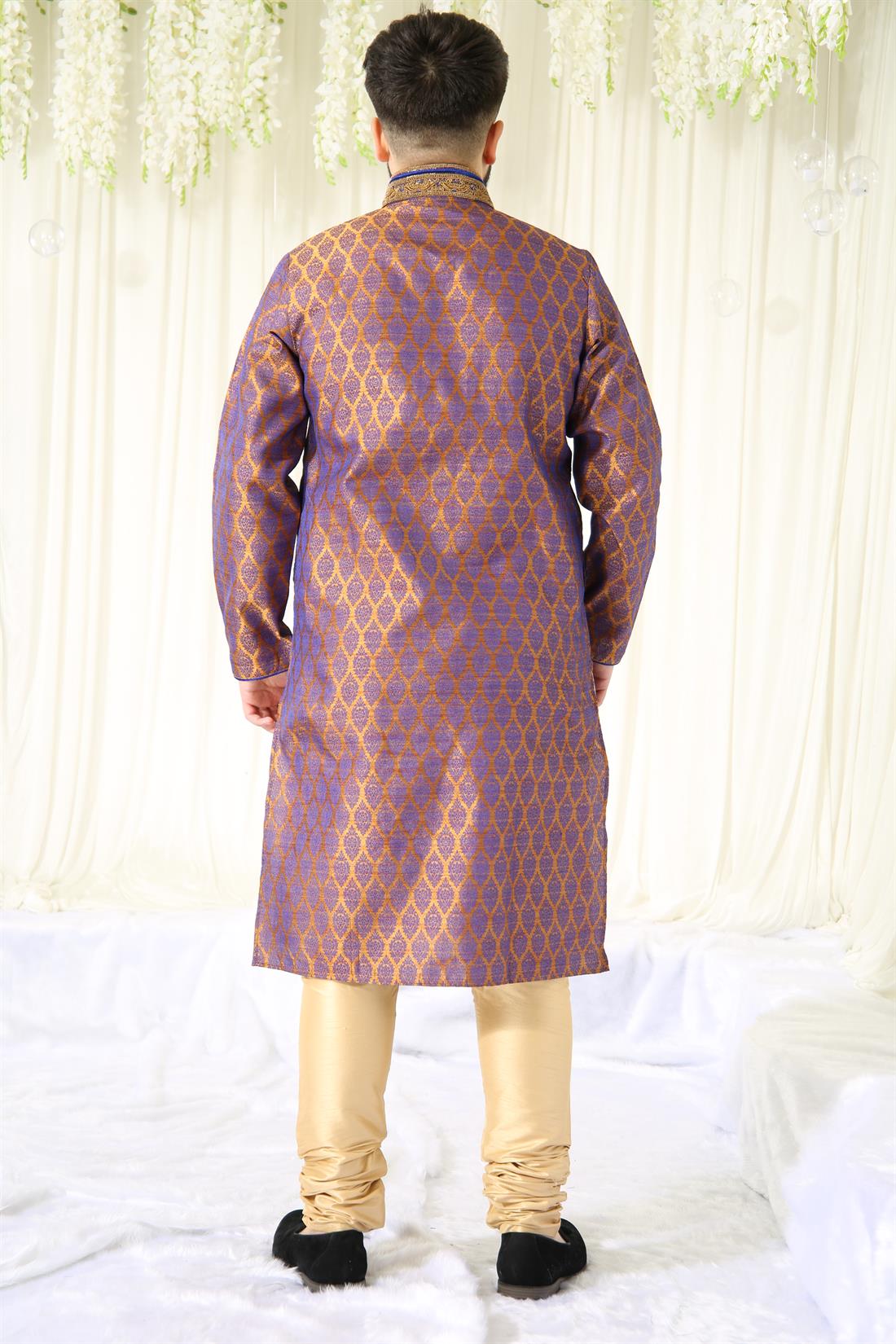 Antique & Blue Banarasi Mens Kurta Pajama