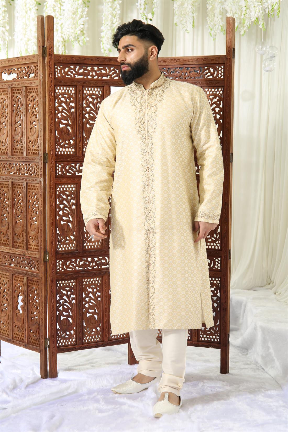 Gold Kurta in Brocade with Embroidery.