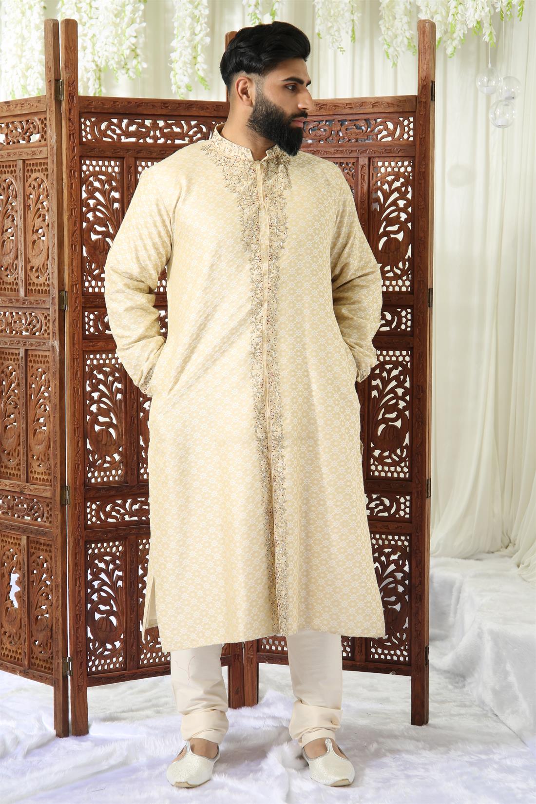 Gold Kurta in Brocade with Embroidery.