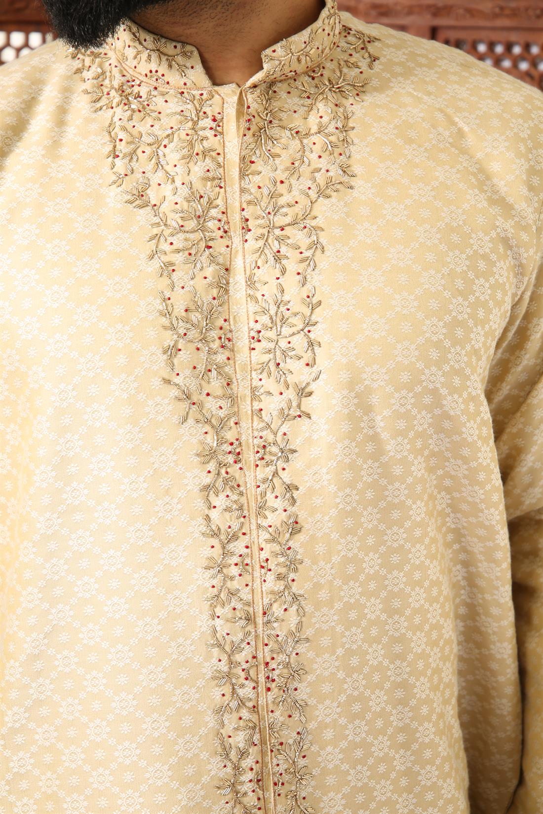 Gold Kurta in Brocade with Embroidery.