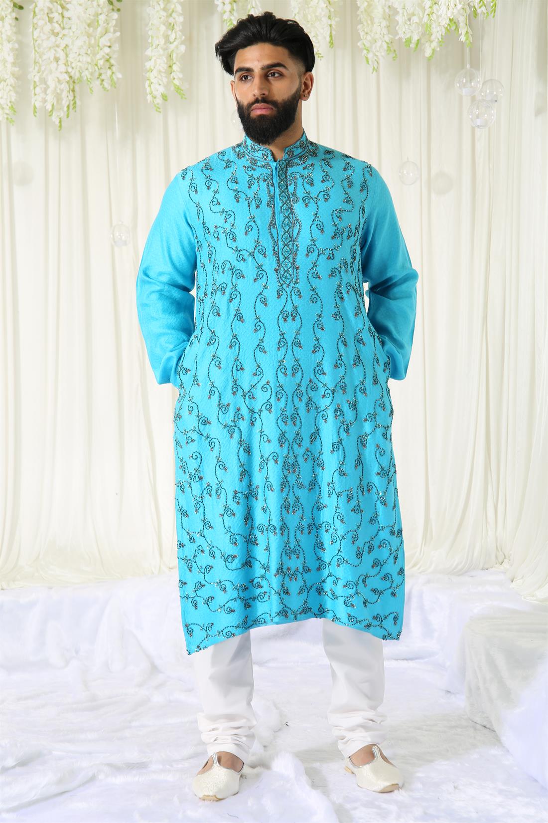Sky Blue Mens Kurta Pajama