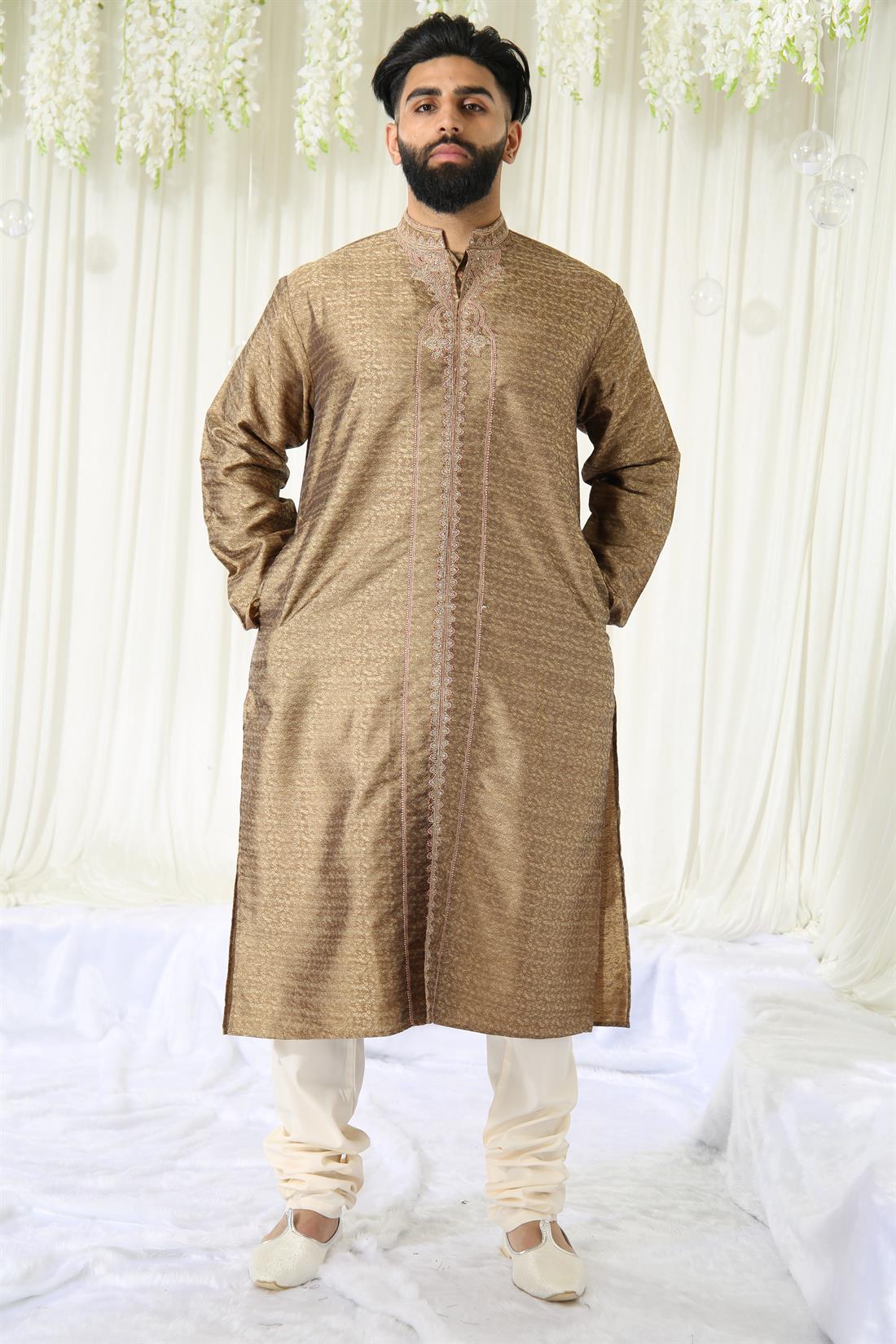 Antique Mens Kurta with Off White Pyjama.