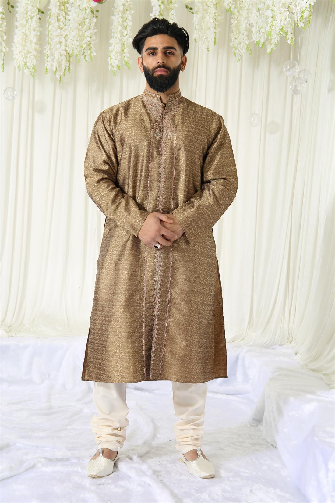 Antique Mens Kurta with Off White Pyjama.