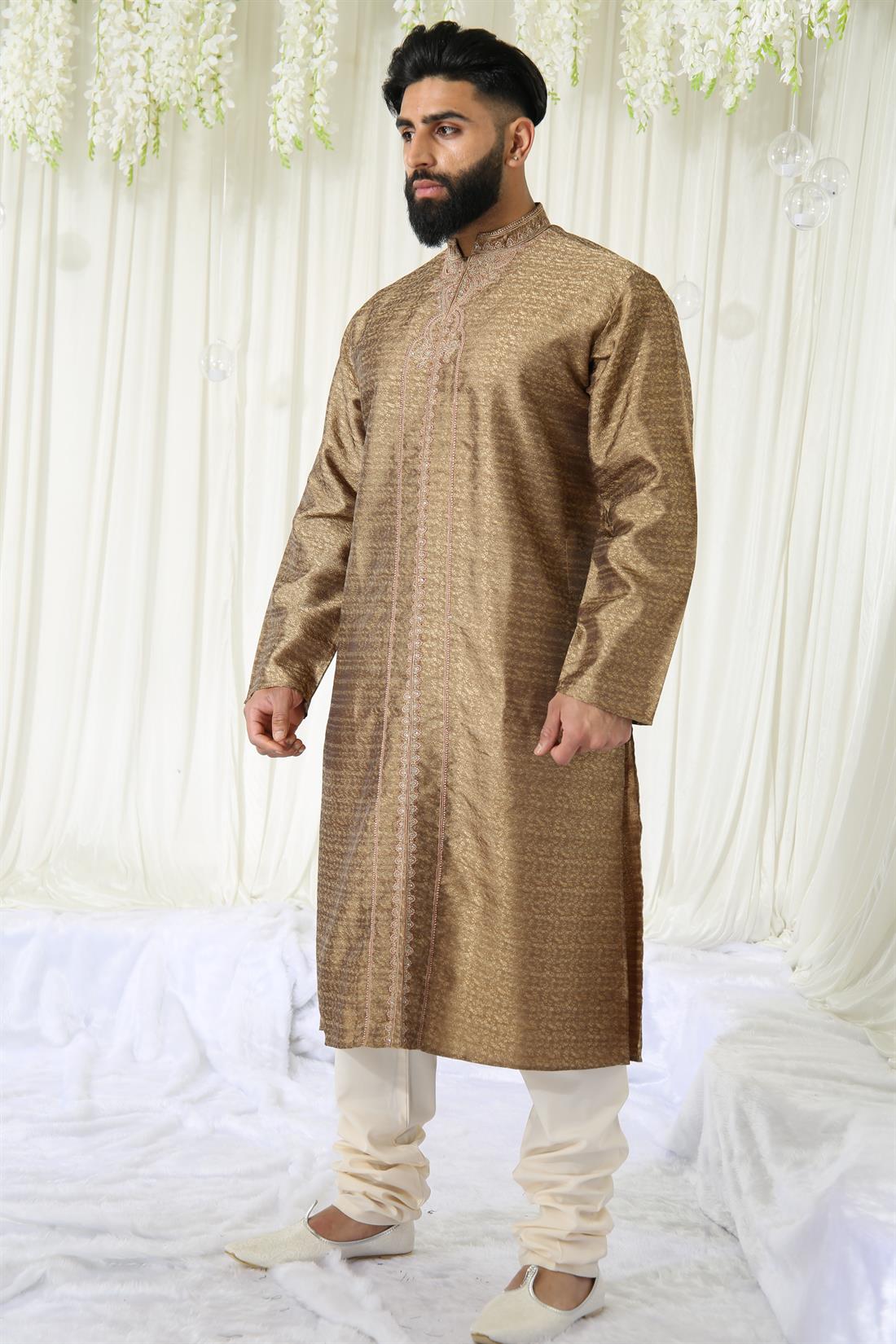 Antique Mens Kurta with Off White Pyjama.
