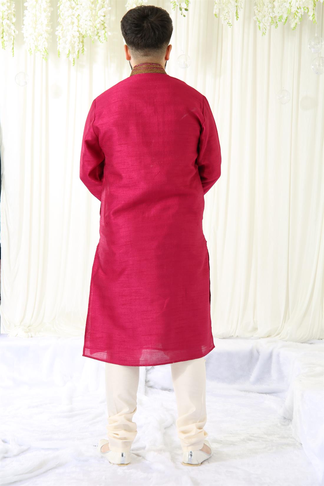 Fuchia Embroidered Mens Kurta Pajama