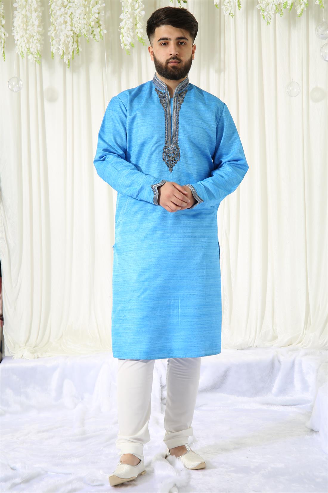 Blue & Grey Kurta with Embroidery